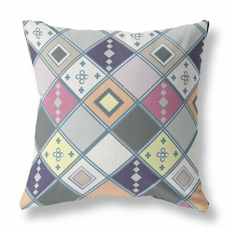 HOMEROOTS 18 in. Tile Indoor & Outdoor Zippered Throw Pillow Beige & Pink 411361